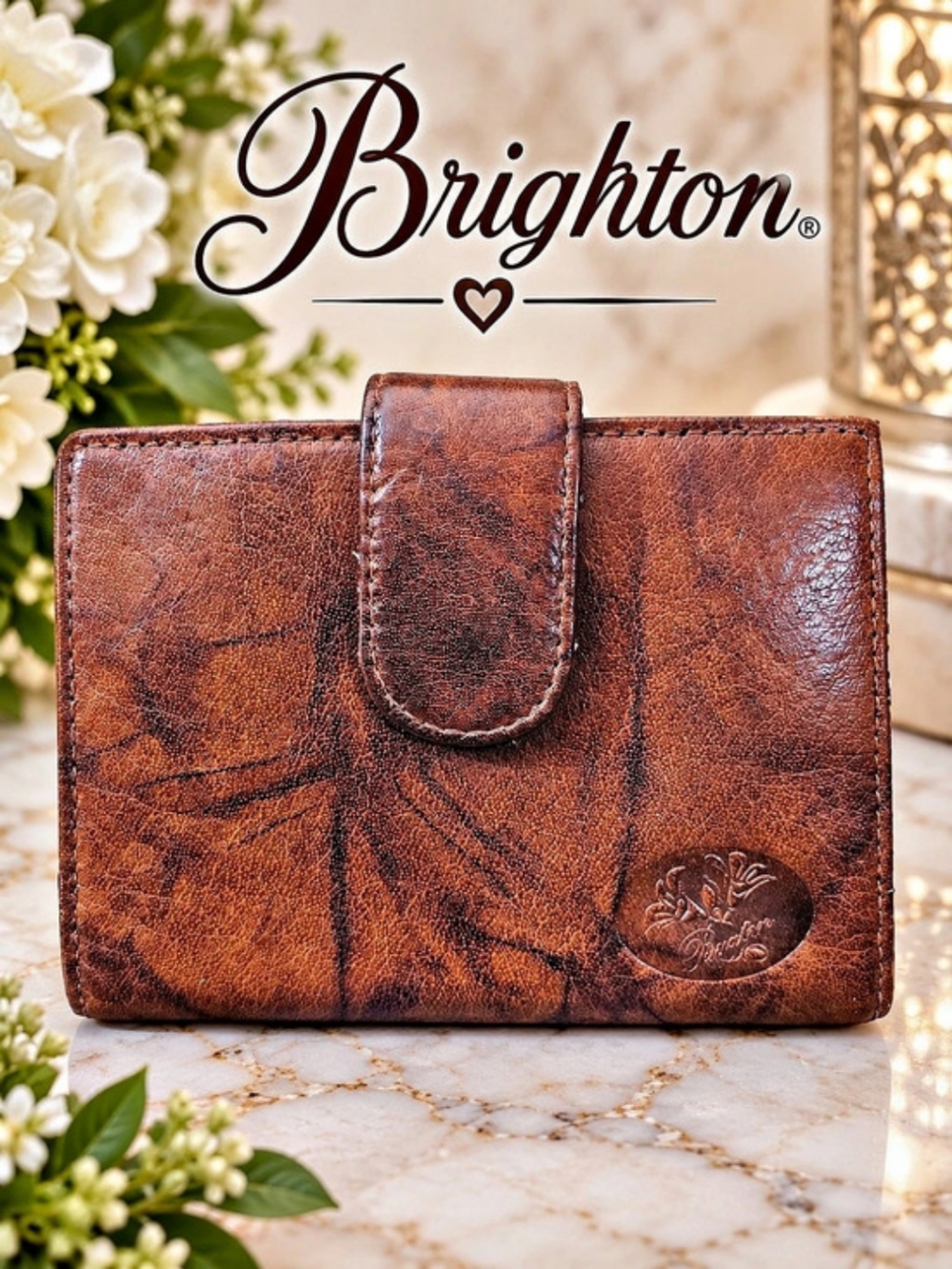 Brighton Brown Leather Organizer Wallet Kiss Lock Coin Purse